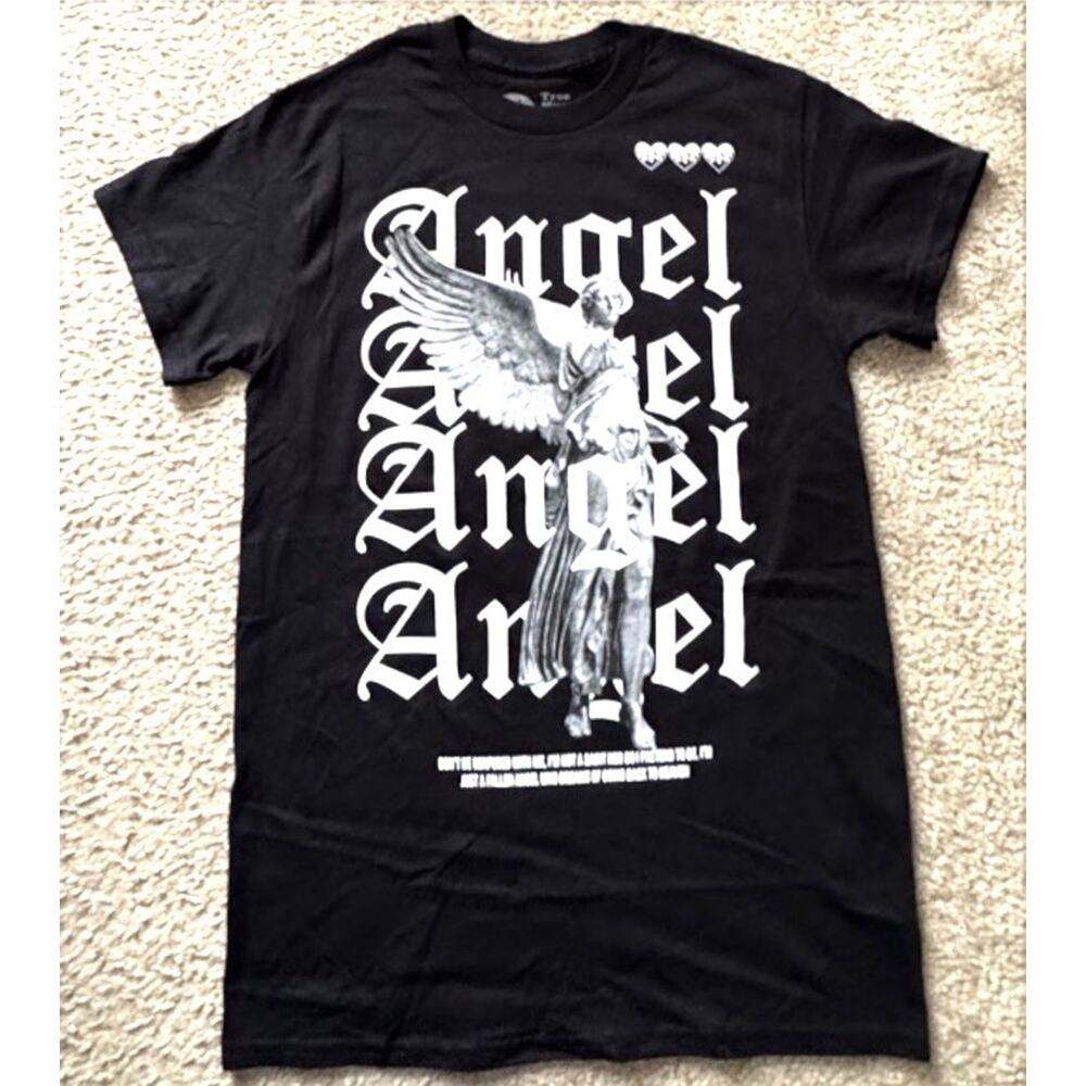 Tree Hugger Nation Angel Statue Print Black Tee T Shirt Men’s Size Small